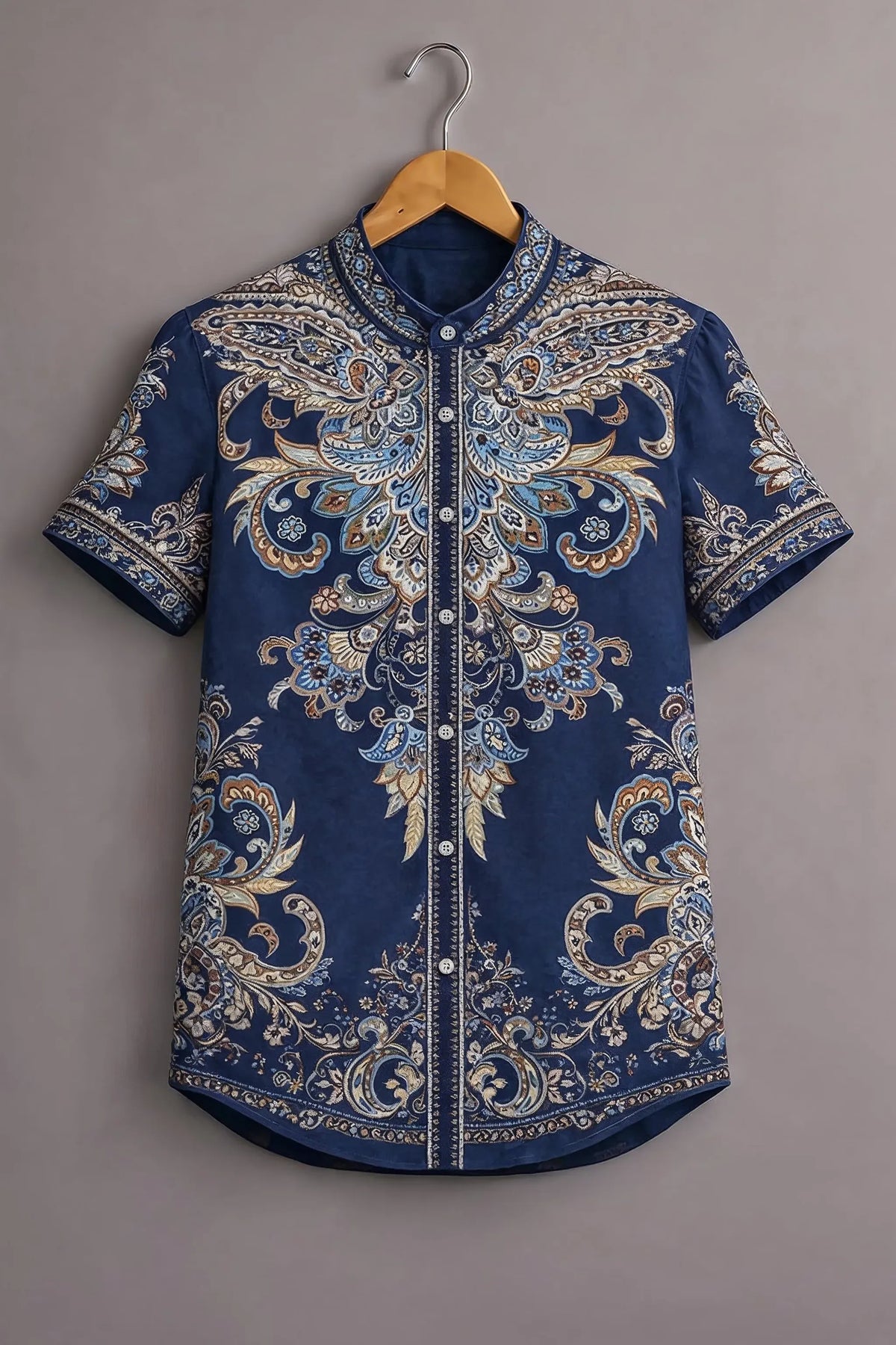 Men's Navy Blue Paisley Printed Casual Shirt-Men's Navy Blue Paisley Printed Casual Shirt