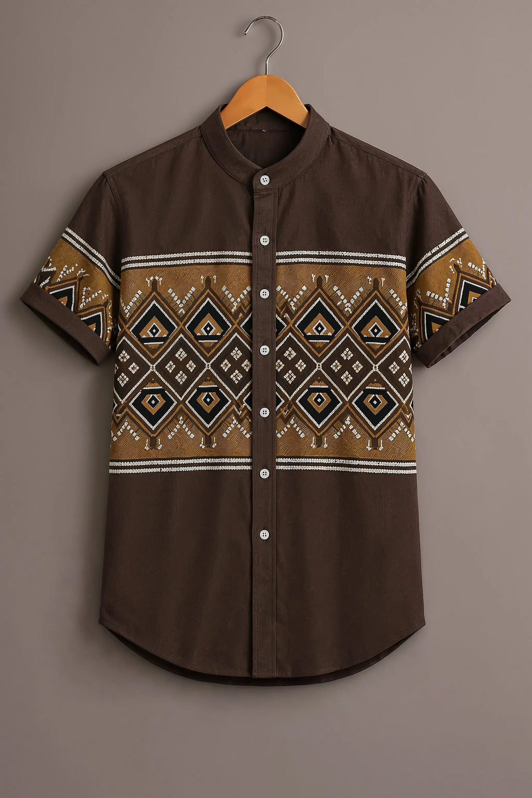 Men's Brown Geometric Printed Casual Shirt