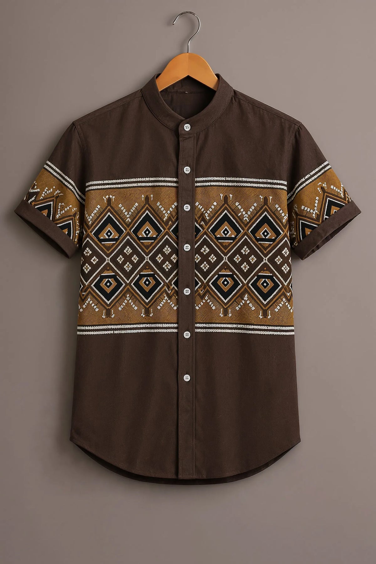 Men's Brown Geometric Printed Casual Shirt-Men's Brown Geometric Printed Casual Shirt