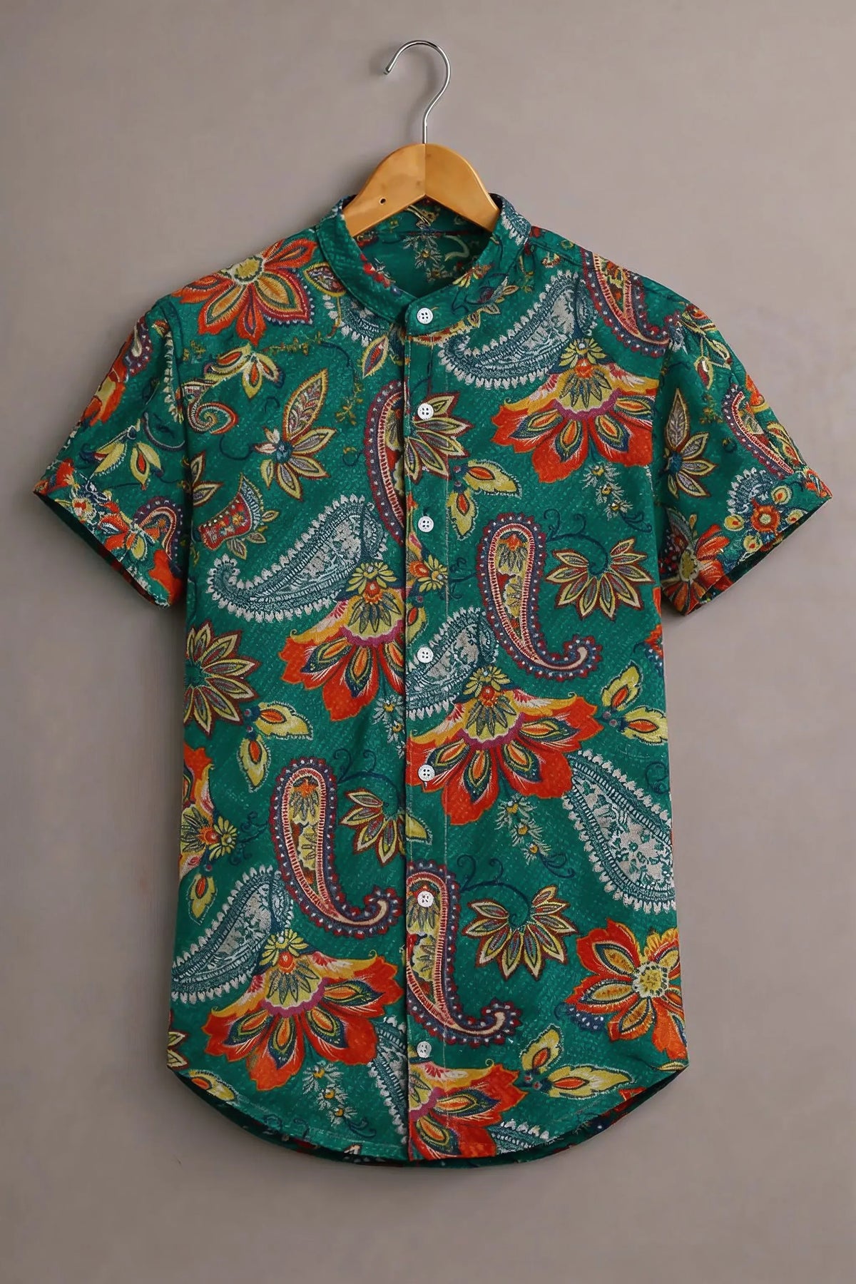 Men's Green Floral Paisley Printed Casual Shirt-Men's Green Floral Paisley Printed Casual Shirt