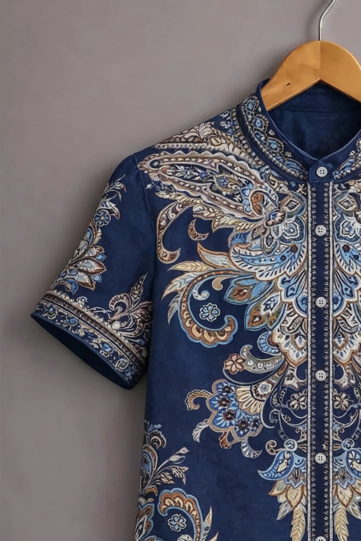 Men's Navy Blue Paisley Printed Casual Shirt-Men's Navy Blue Paisley Printed Casual Shirt