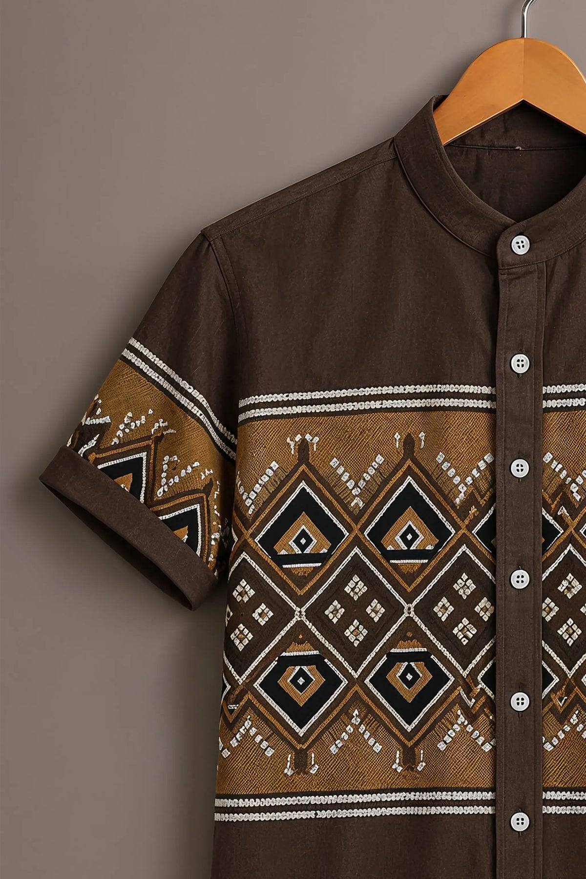 Men's Brown Geometric Printed Casual Shirt-Men's Brown Geometric Printed Casual Shirt