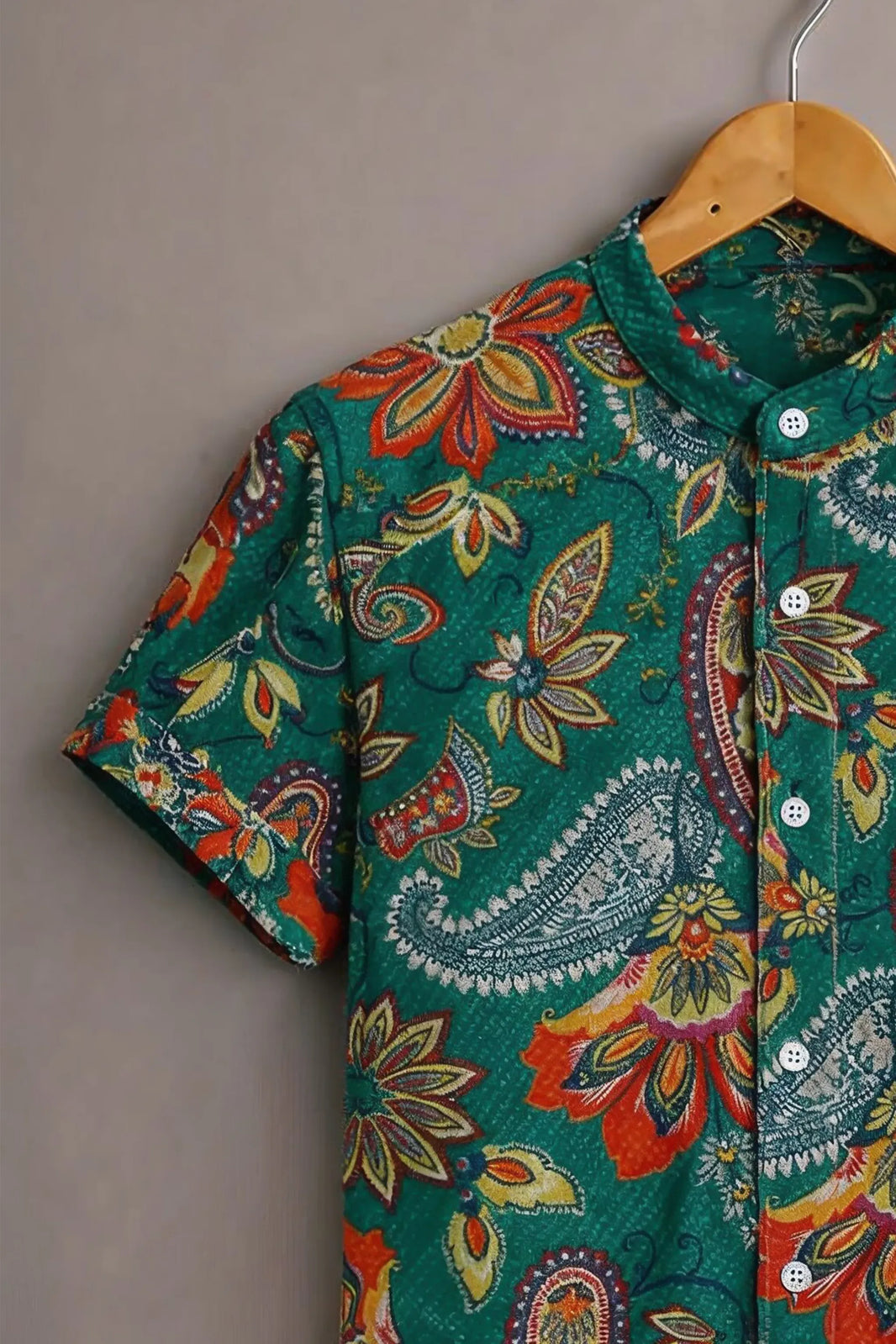 Men's Green Floral Paisley Printed Casual Shirt-Men's Green Floral Paisley Printed Casual Shirt