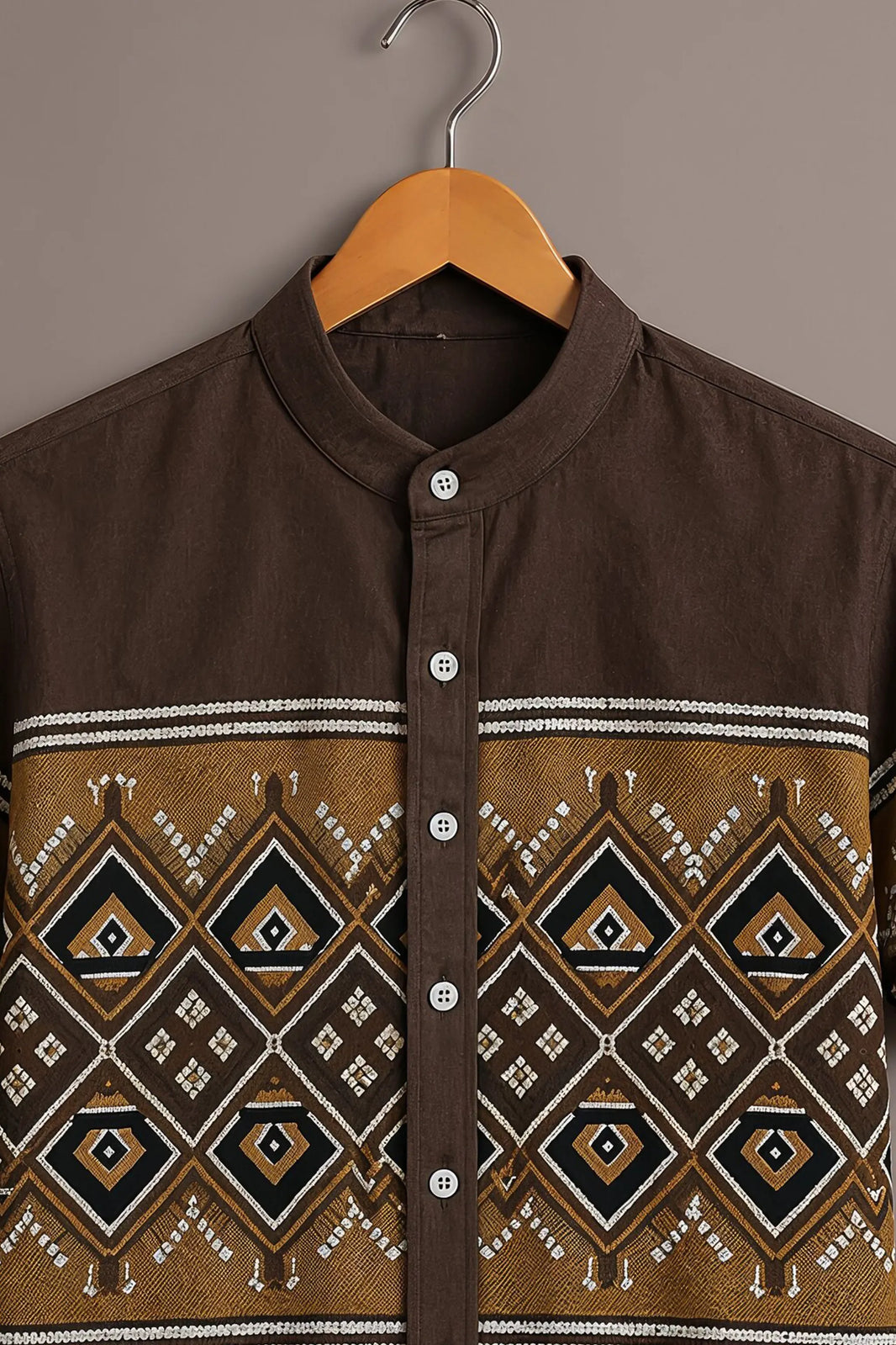 Men's Brown Geometric Printed Casual Shirt