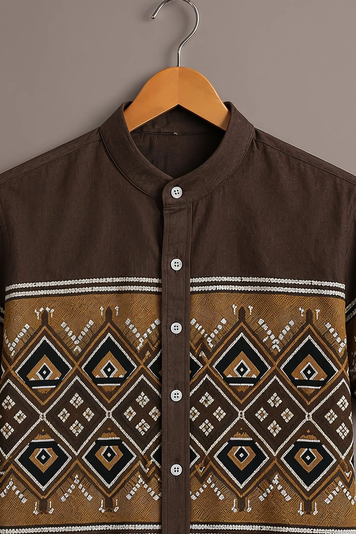 Men's Brown Geometric Printed Casual Shirt-Men's Brown Geometric Printed Casual Shirt