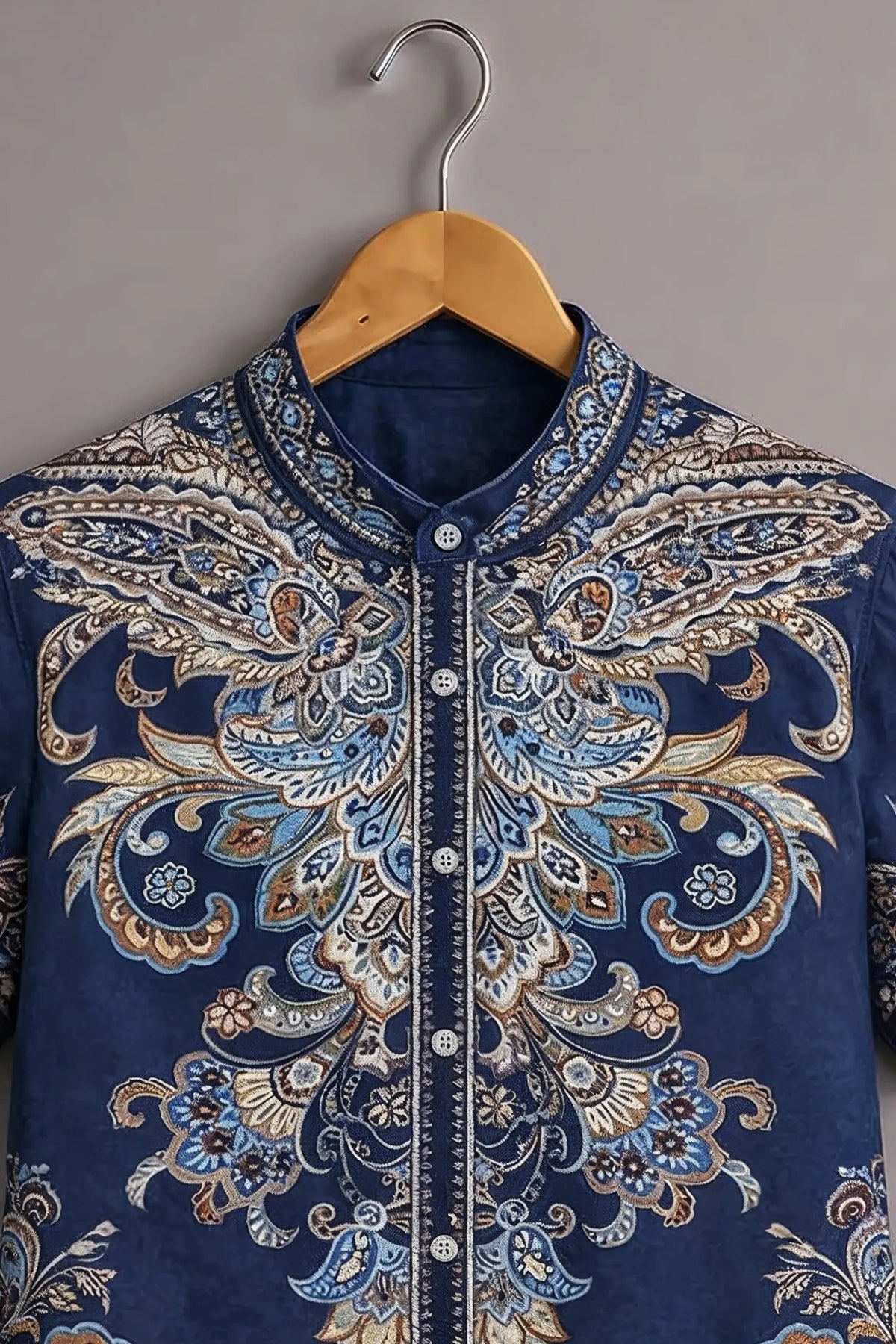Men's Navy Blue Paisley Printed Casual Shirt-Men's Navy Blue Paisley Printed Casual Shirt