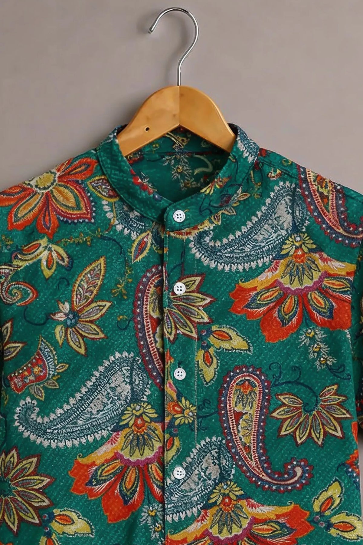 Men's Green Floral Paisley Printed Casual Shirt-Men's Green Floral Paisley Printed Casual Shirt