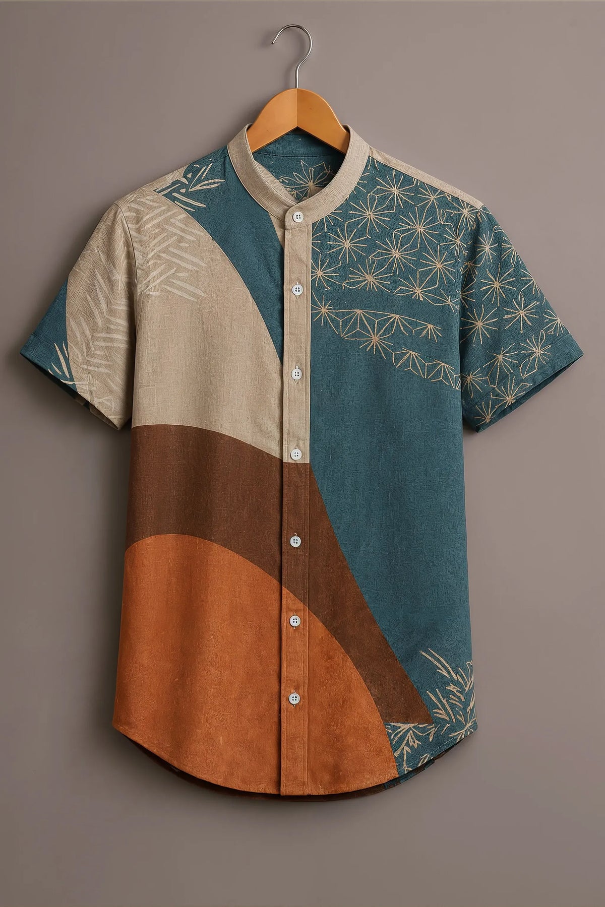 Men's Teal Blue Color Block Printed Casual Shirt-Men's Teal Blue Color Block Printed Casual Shirt