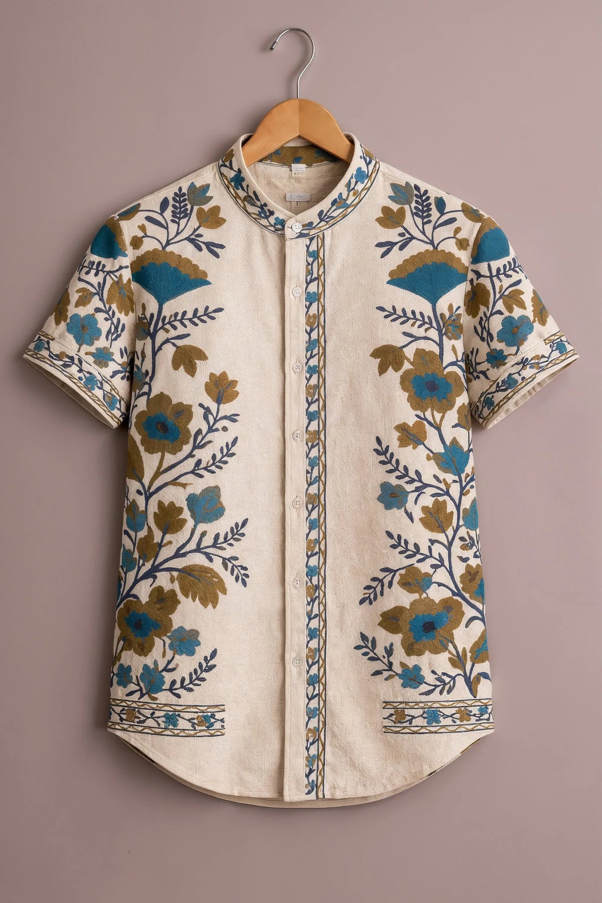 Men's Cream Floral Printed Casual Shirt-Men's Cream Floral Printed Casual Shirt