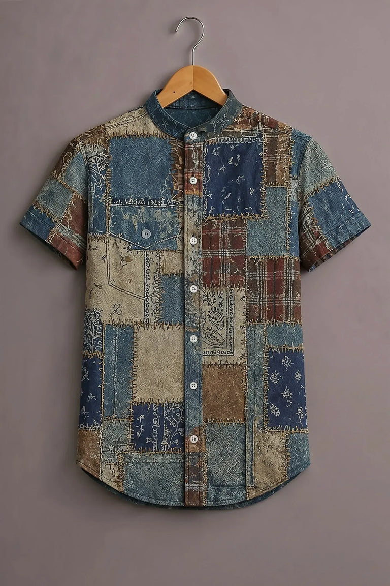 Men's Vintage Patchwork Printed Casual Shirt