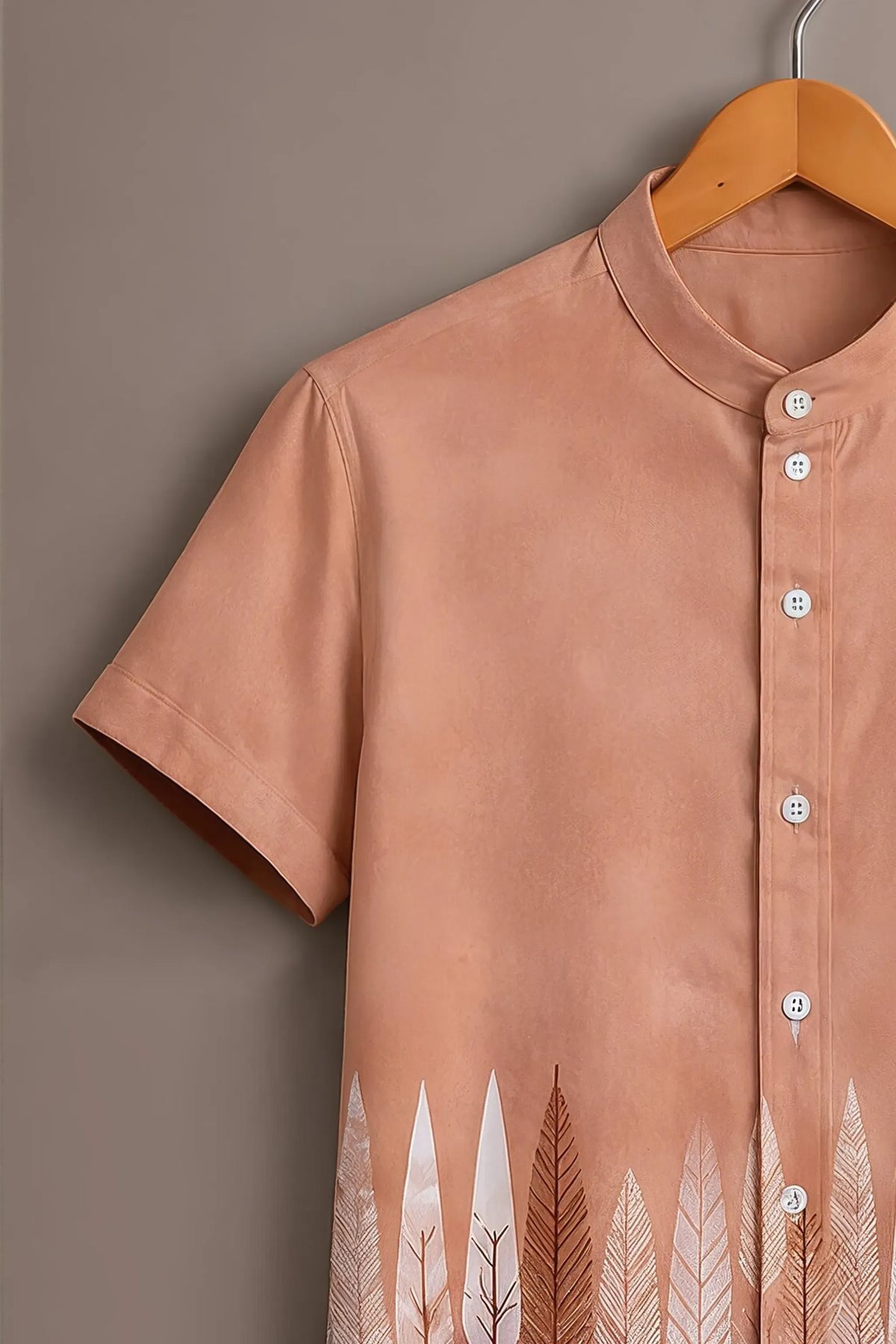 Men's Peach Leaf Print Casual Shirt-Men's Peach Leaf Print Casual Shirt