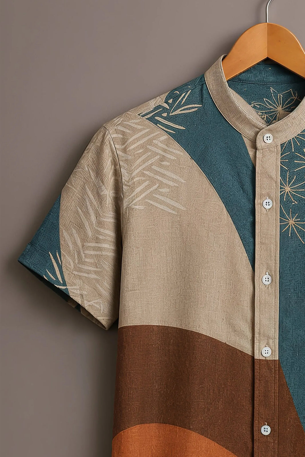 Men's Teal Blue Color Block Printed Casual Shirt-Men's Teal Blue Color Block Printed Casual Shirt