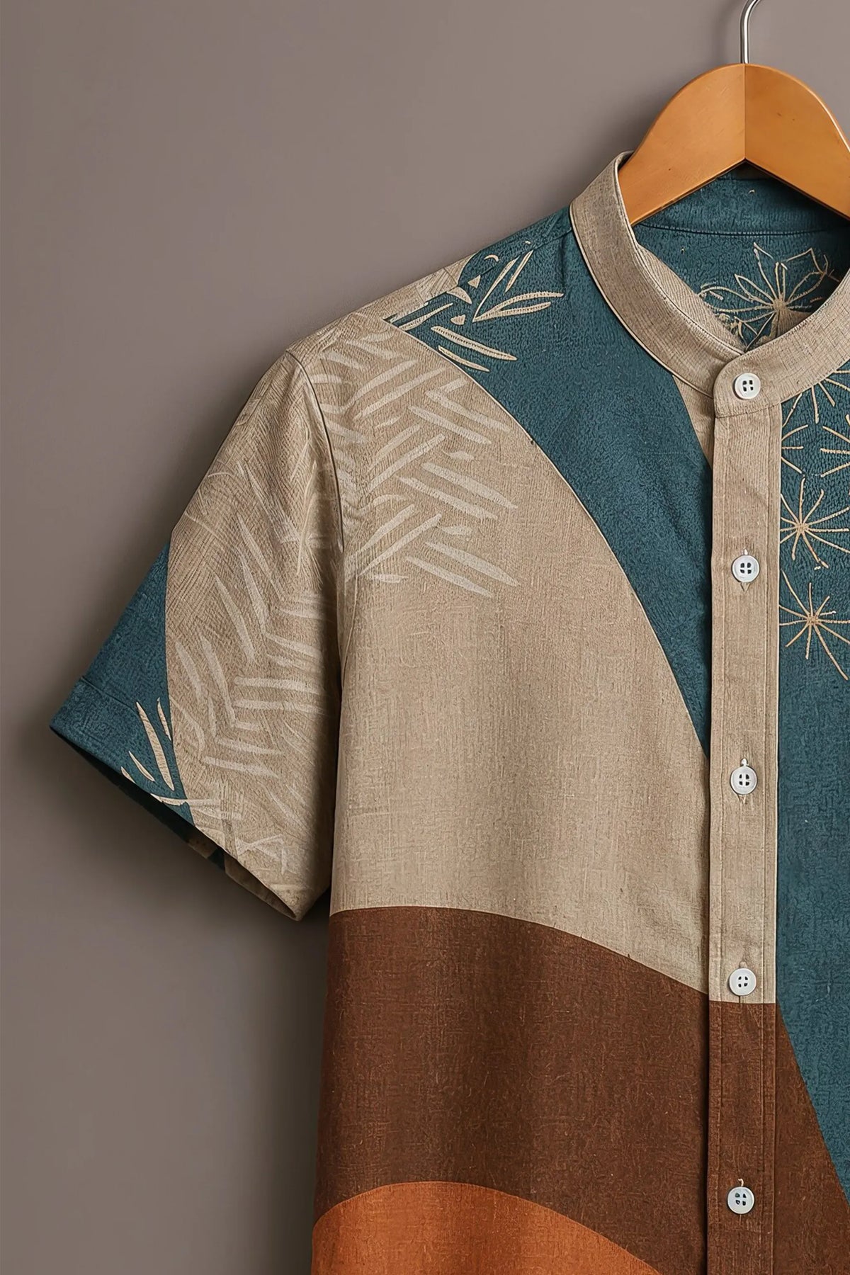Men's Teal Blue Color Block Printed Casual Shirt-Men's Teal Blue Color Block Printed Casual Shirt
