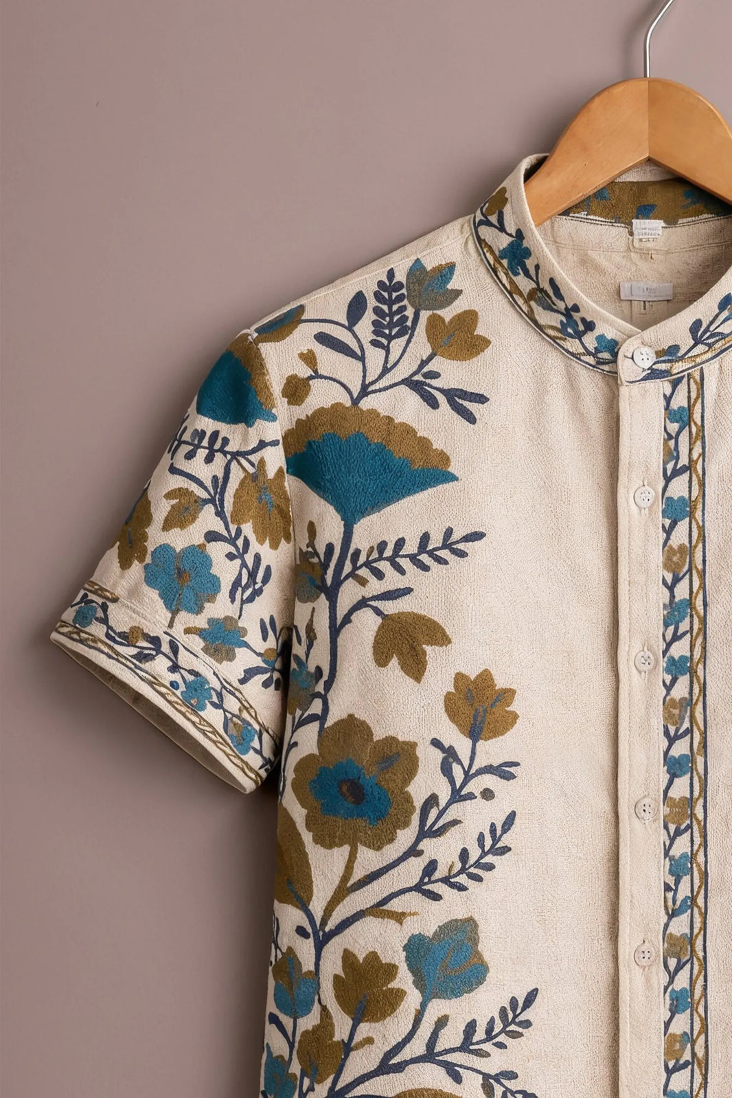 Men's Cream Floral Printed Casual Shirt-Men's Cream Floral Printed Casual Shirt