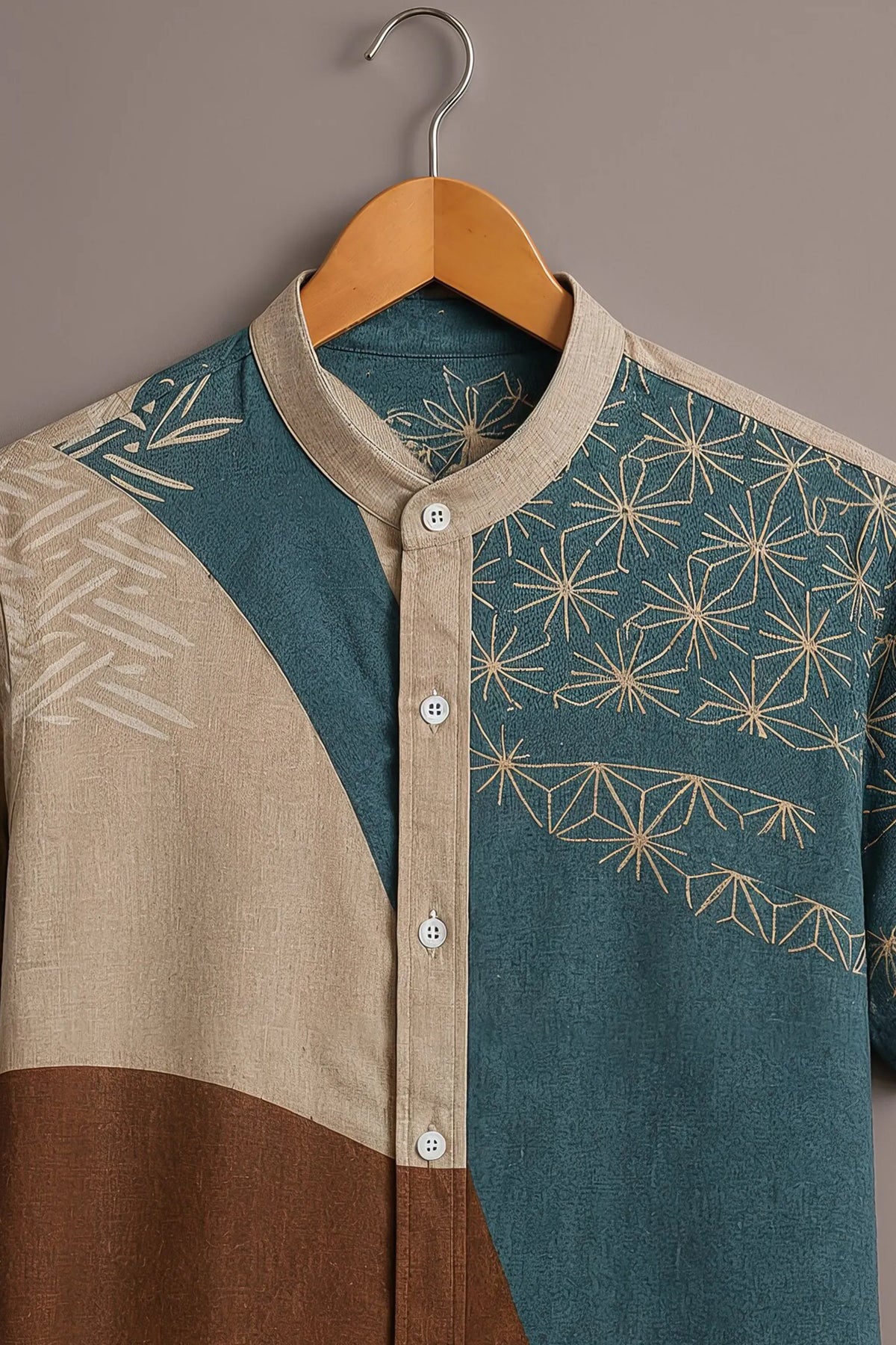 Men's Teal Blue Color Block Printed Casual Shirt-Men's Teal Blue Color Block Printed Casual Shirt