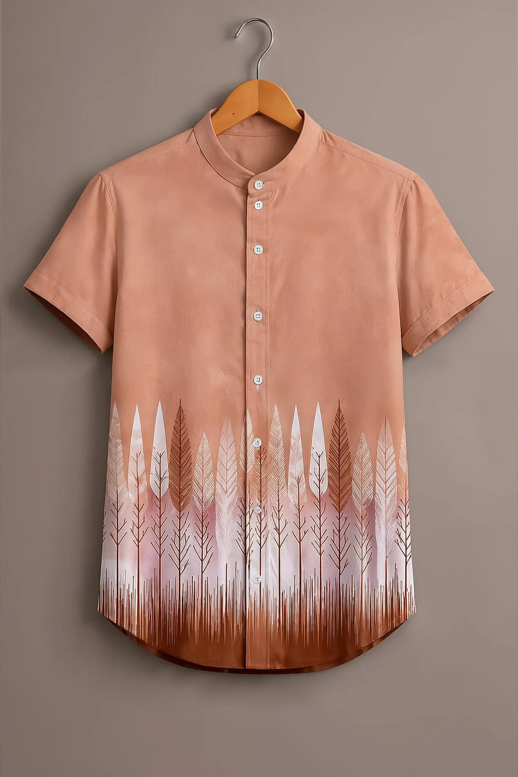 Men's Peach Leaf Print Casual Shirt