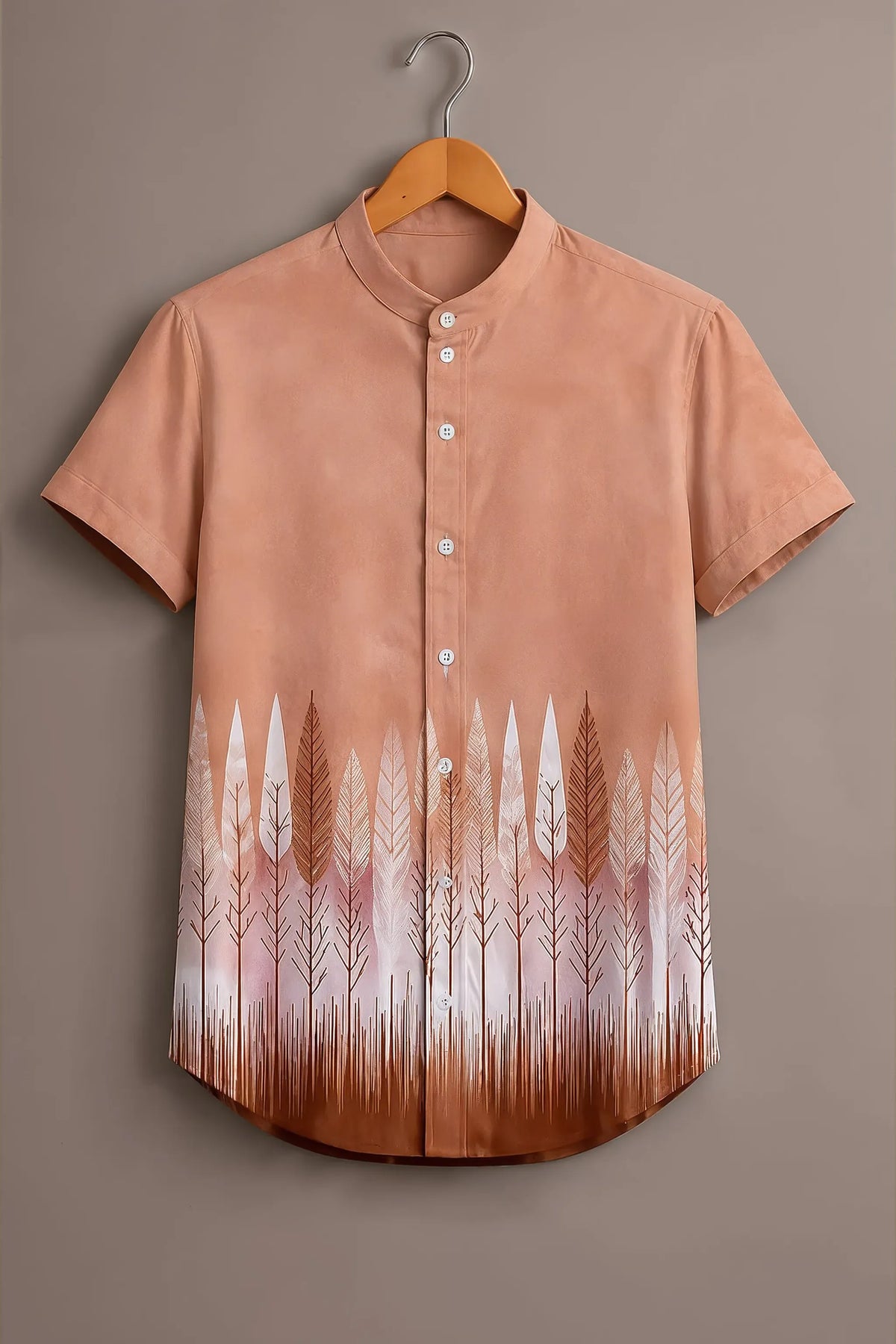Men's Peach Leaf Print Casual Shirt-Men's Peach Leaf Print Casual Shirt